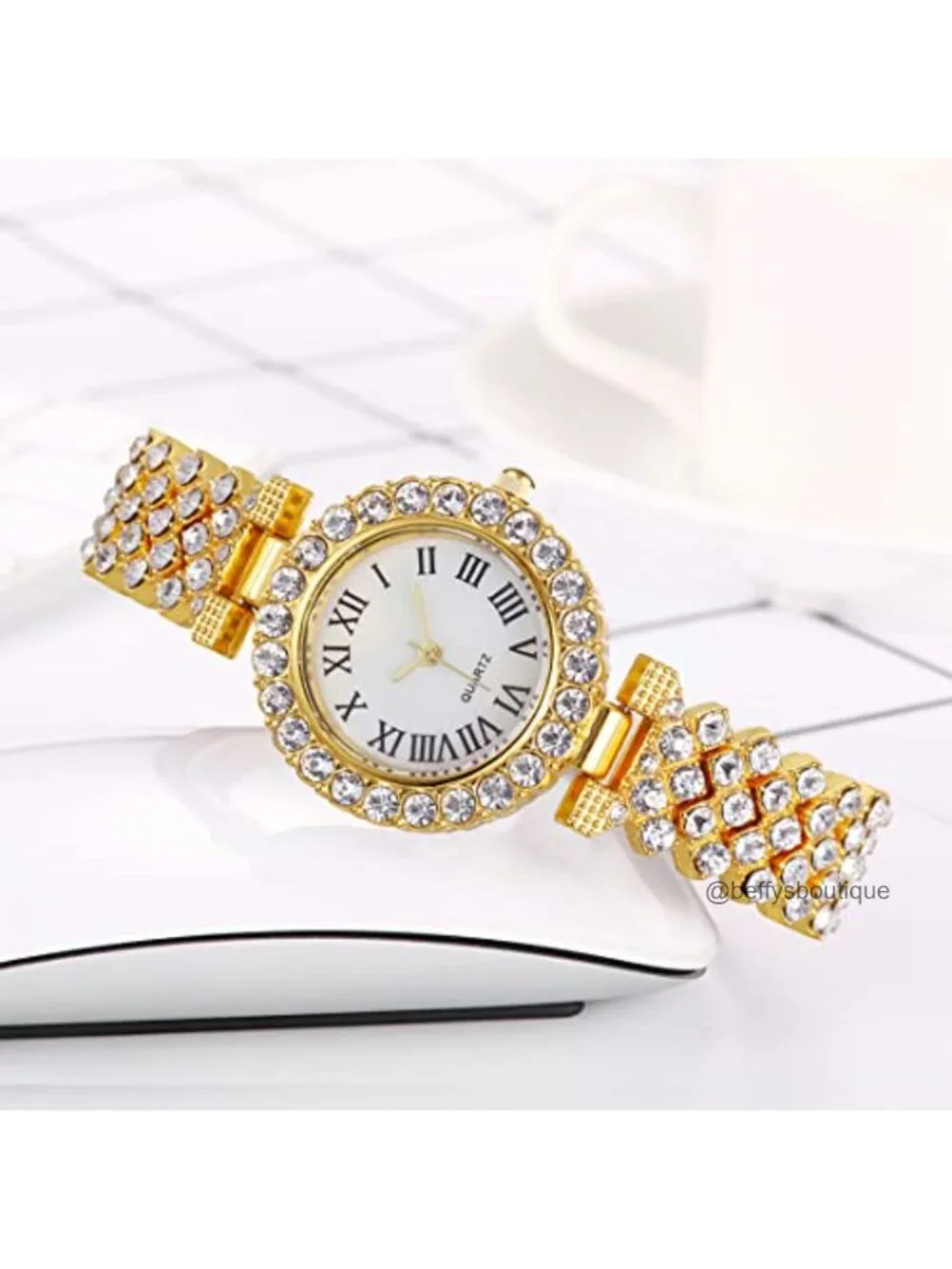 Luxury Diamond Bangle Bracelet Watch Set Quartz Movement Women's Dress Wrist